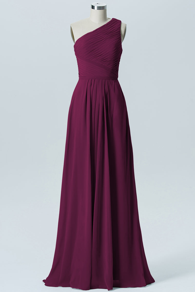 Chiffon Column One Shoulder Sleeveless Bridesmaid Dress-B04016