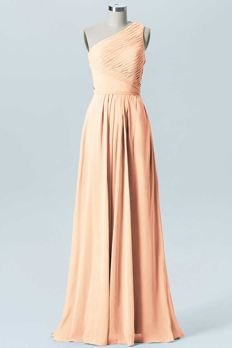 Chiffon Column One Shoulder Sleeveless Bridesmaid Dress-B04016