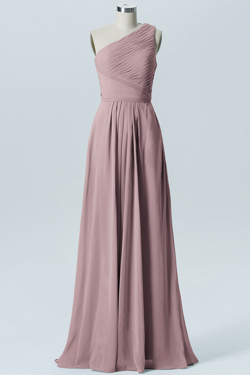 Chiffon Column One Shoulder Sleeveless Bridesmaid Dress-B04016