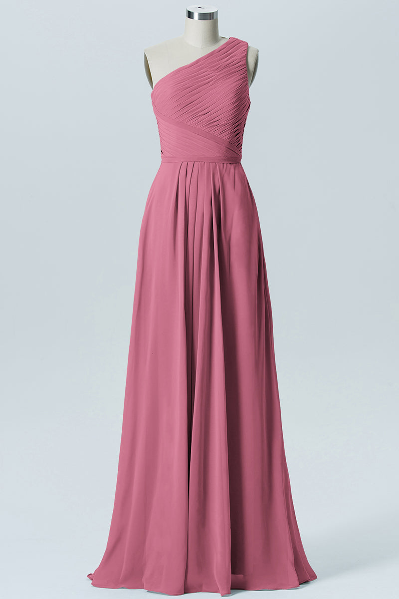 Chiffon Column One Shoulder Sleeveless Bridesmaid Dress-B04016