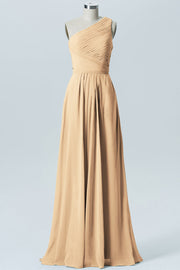 Chiffon Column One Shoulder Sleeveless Bridesmaid Dress-B04016