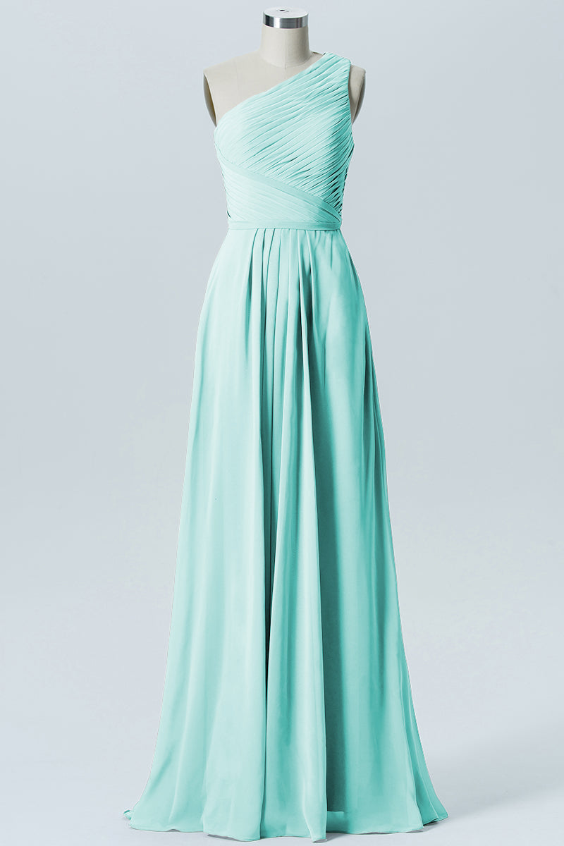 Chiffon Column One Shoulder Sleeveless Bridesmaid Dress-B04016