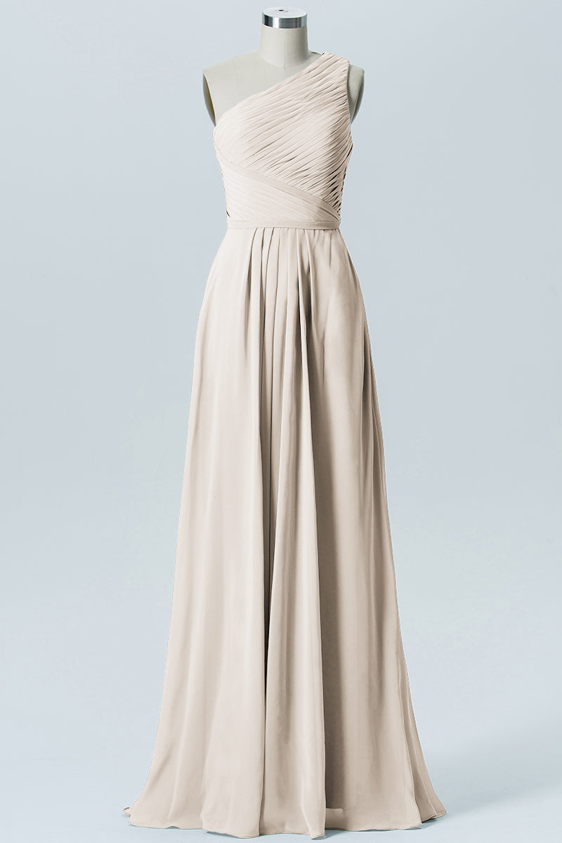 Chiffon Column One Shoulder Sleeveless Bridesmaid Dress-B04016