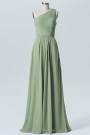 Chiffon Column One Shoulder Sleeveless Bridesmaid Dress-B04016