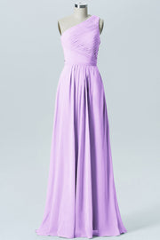 Chiffon Column One Shoulder Sleeveless Bridesmaid Dress-B04016