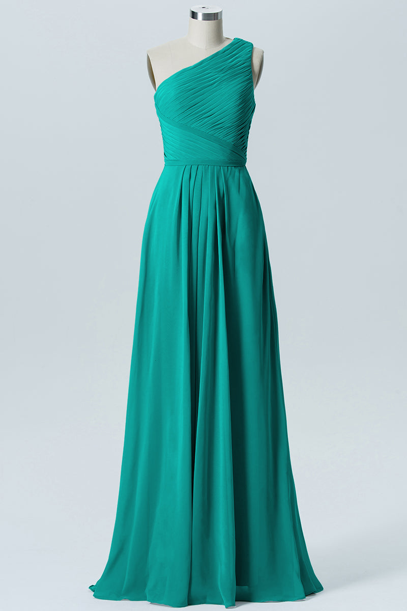Chiffon Column One Shoulder Sleeveless Bridesmaid Dress-B04016