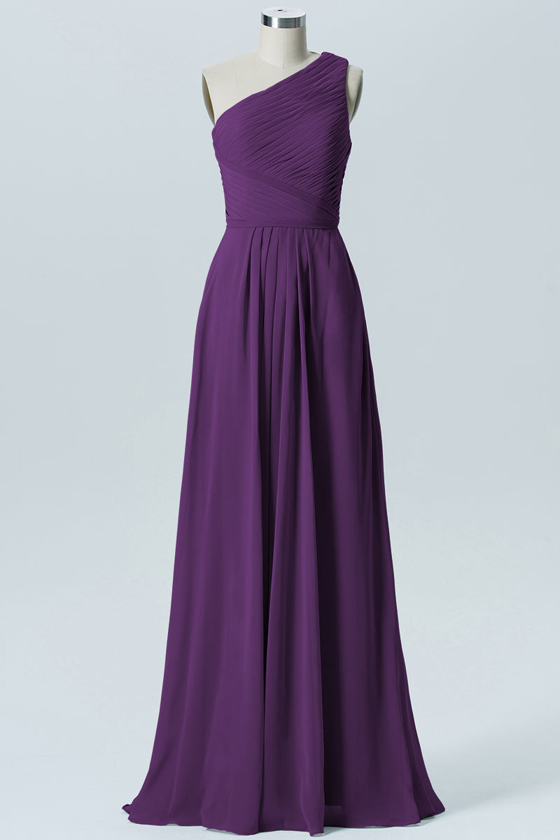 Chiffon Column One Shoulder Sleeveless Bridesmaid Dress-B04016