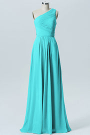 Chiffon Column One Shoulder Sleeveless Bridesmaid Dress-B04016