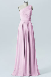 Chiffon Column One Shoulder Sleeveless Bridesmaid Dress-B04016