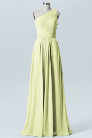 Chiffon Column One Shoulder Sleeveless Bridesmaid Dress-B04016
