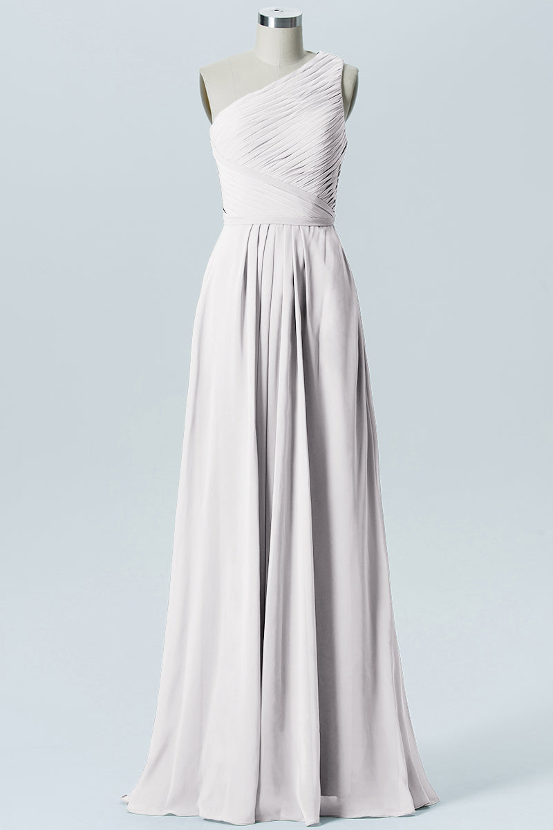 Chiffon Column One Shoulder Sleeveless Bridesmaid Dress-B04016