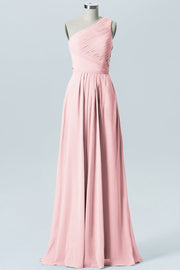 Chiffon Column One Shoulder Sleeveless Bridesmaid Dress-B04016