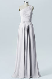 Chiffon Column One Shoulder Sleeveless Bridesmaid Dress-B04016