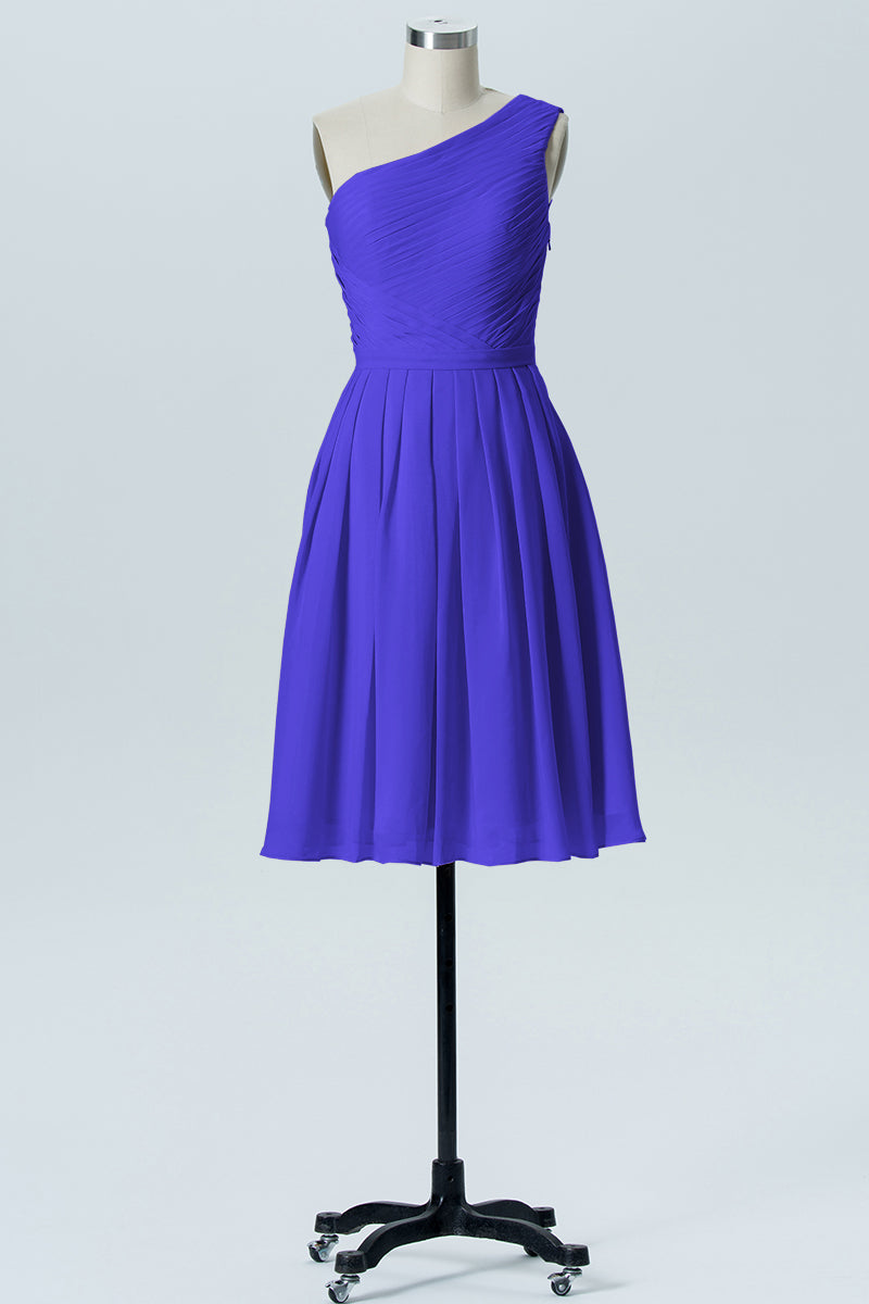Chiffon A-line One Shoulder Sleeveless Bridesmaid Dress-B04990