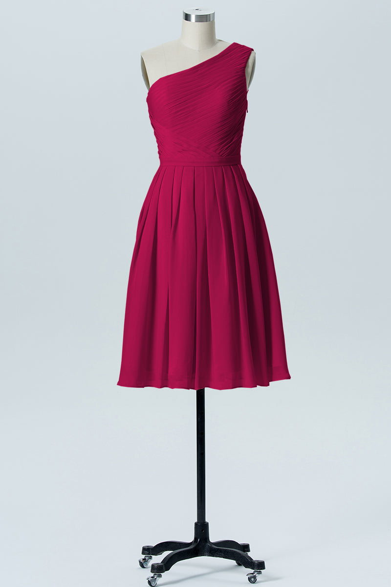 Chiffon A-line One Shoulder Sleeveless Bridesmaid Dress-B04990