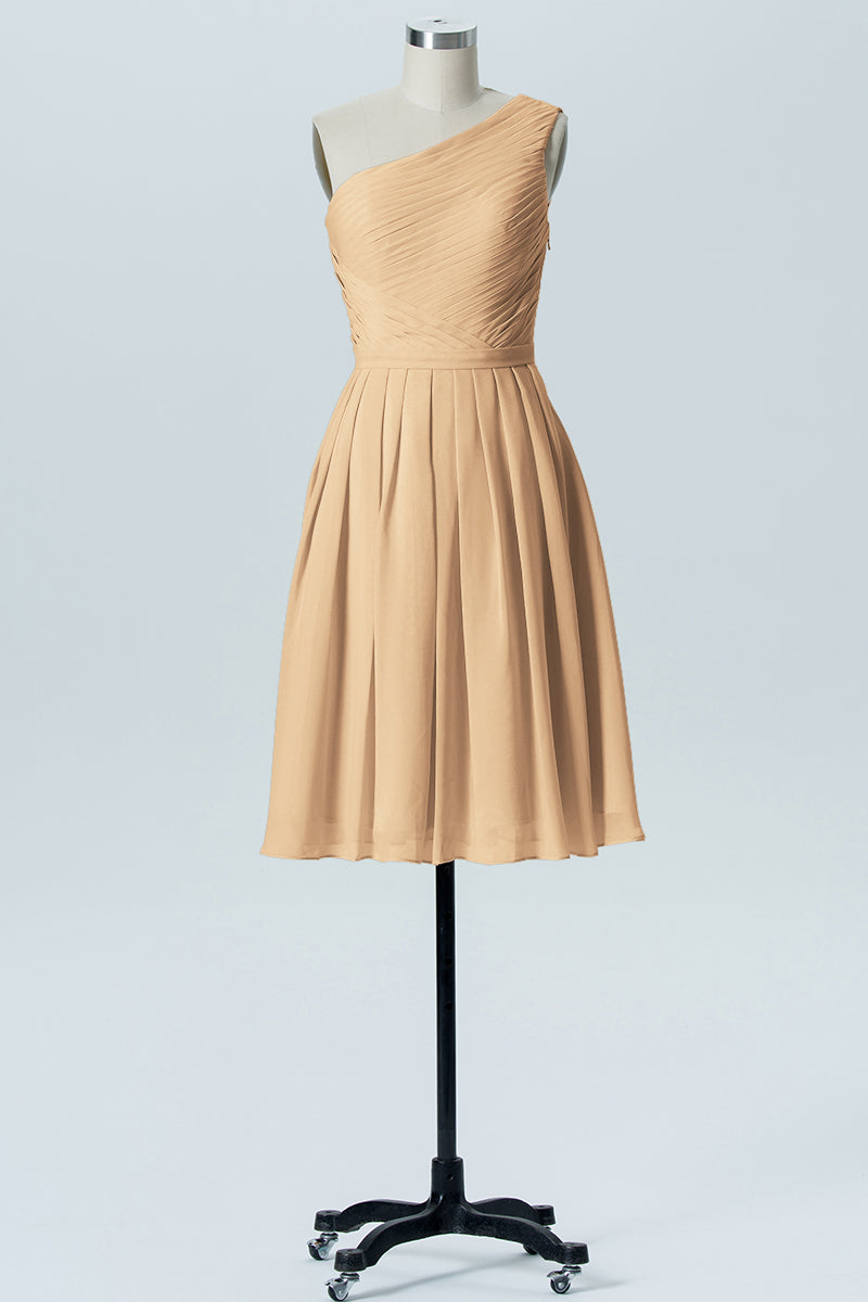 Chiffon A-line One Shoulder Sleeveless Bridesmaid Dress-B04990