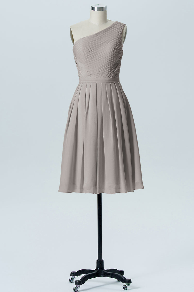 Chiffon A-line One Shoulder Sleeveless Bridesmaid Dress-B04990