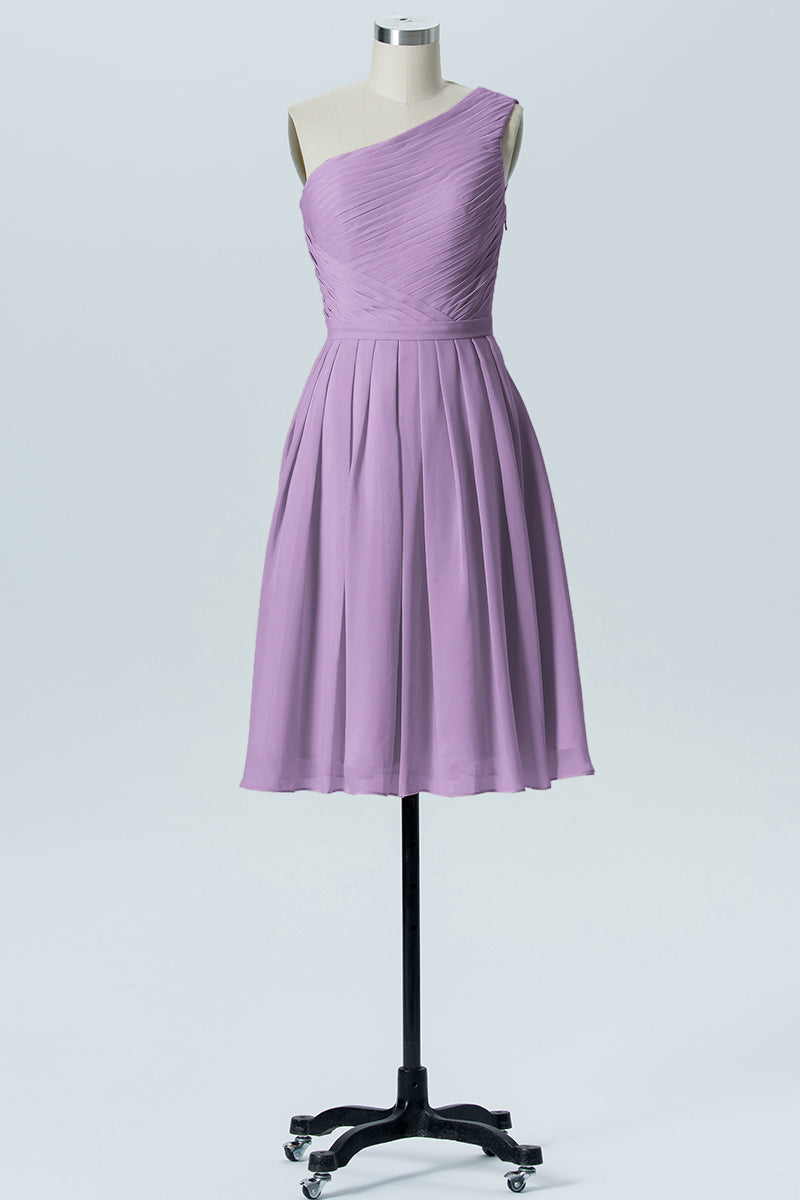 Chiffon A-line One Shoulder Sleeveless Bridesmaid Dress-B04990