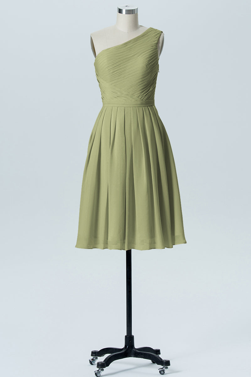 Chiffon A-line One Shoulder Sleeveless Bridesmaid Dress-B04990