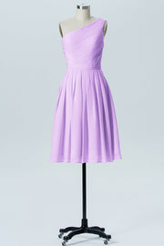 Chiffon A-line One Shoulder Sleeveless Bridesmaid Dress-B04990