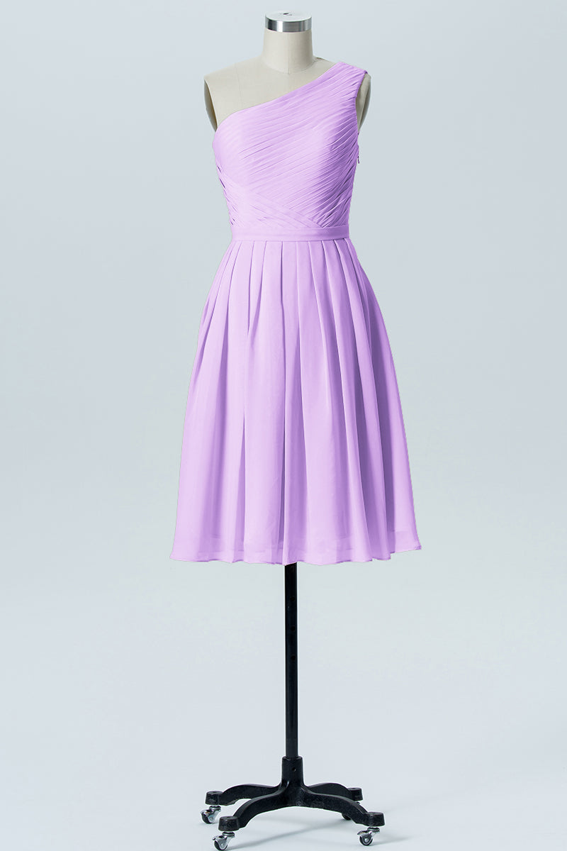 Chiffon A-line One Shoulder Sleeveless Bridesmaid Dress-B04990