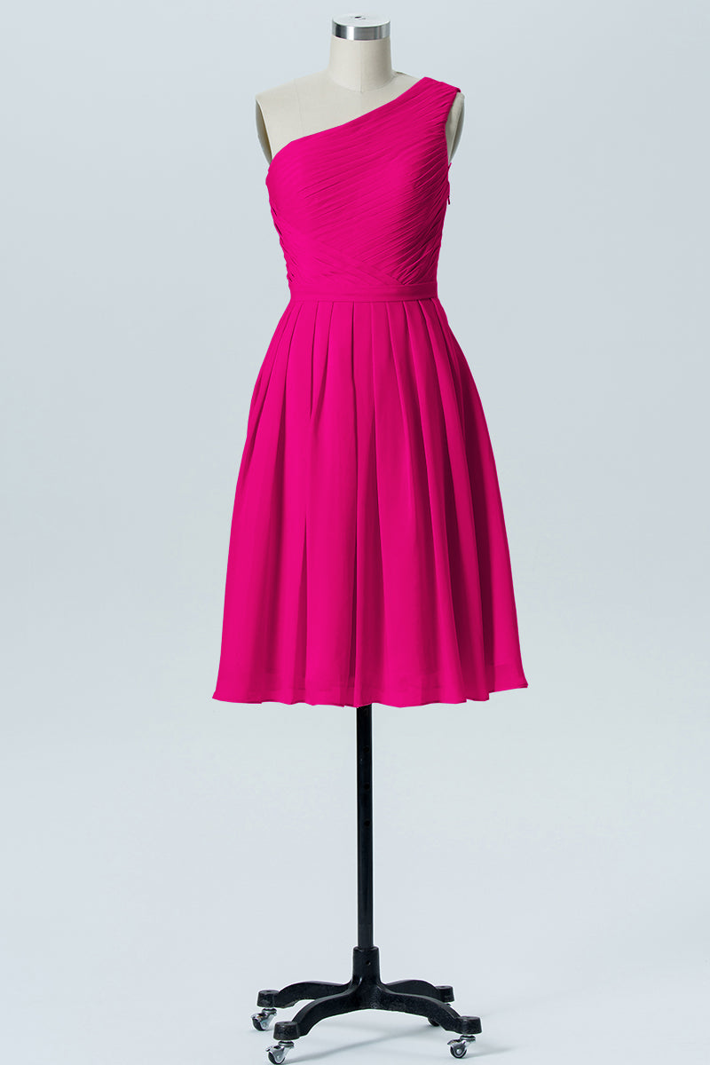 Chiffon A-line One Shoulder Sleeveless Bridesmaid Dress-B04990