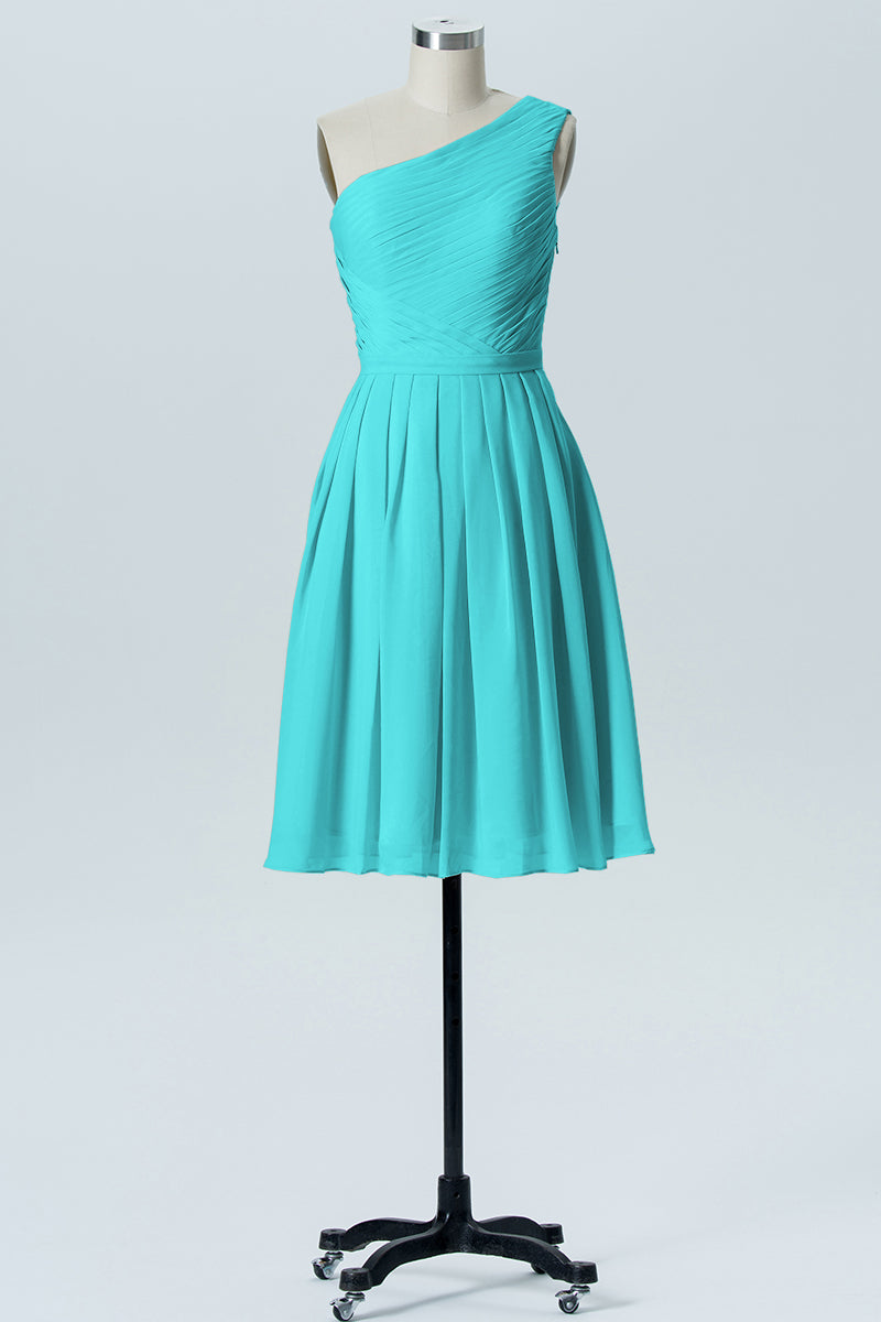 Chiffon A-line One Shoulder Sleeveless Bridesmaid Dress-B04990