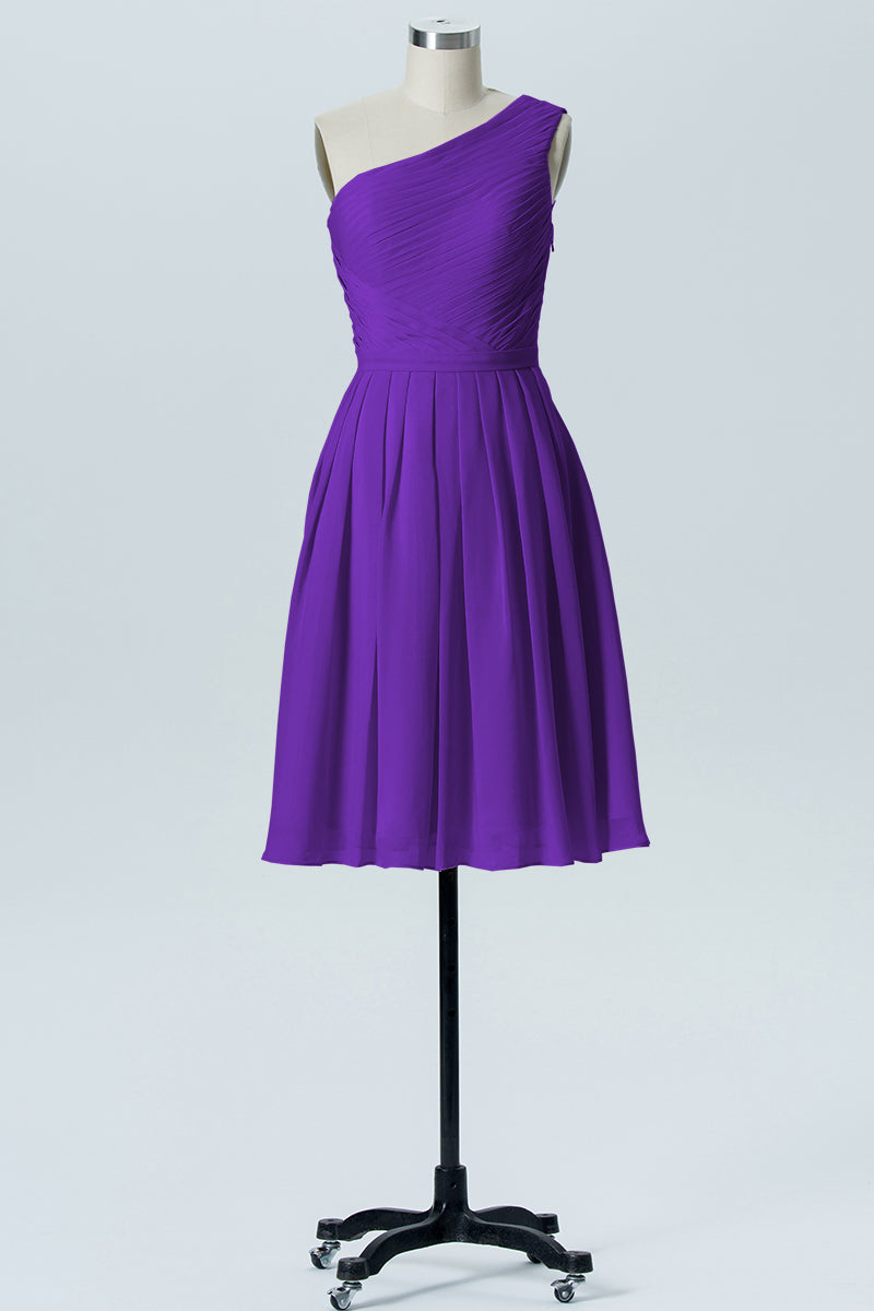 Chiffon A-line One Shoulder Sleeveless Bridesmaid Dress-B04990
