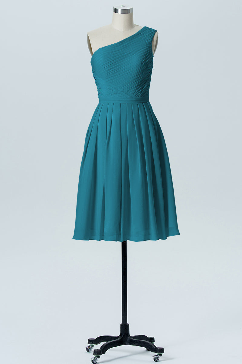 Chiffon A-line One Shoulder Sleeveless Bridesmaid Dress-B04990