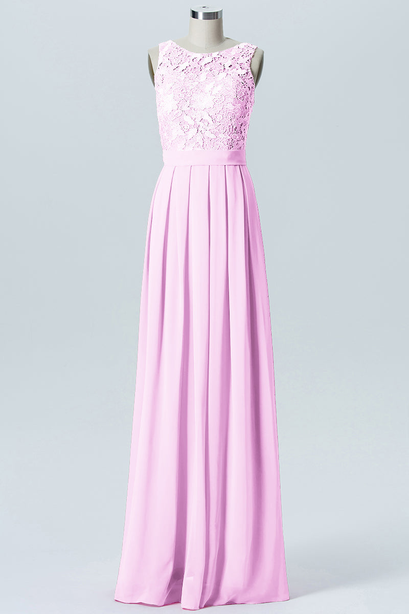 Lace Column Boat Neck Sleeveless Bridesmaid Dress-B06054
