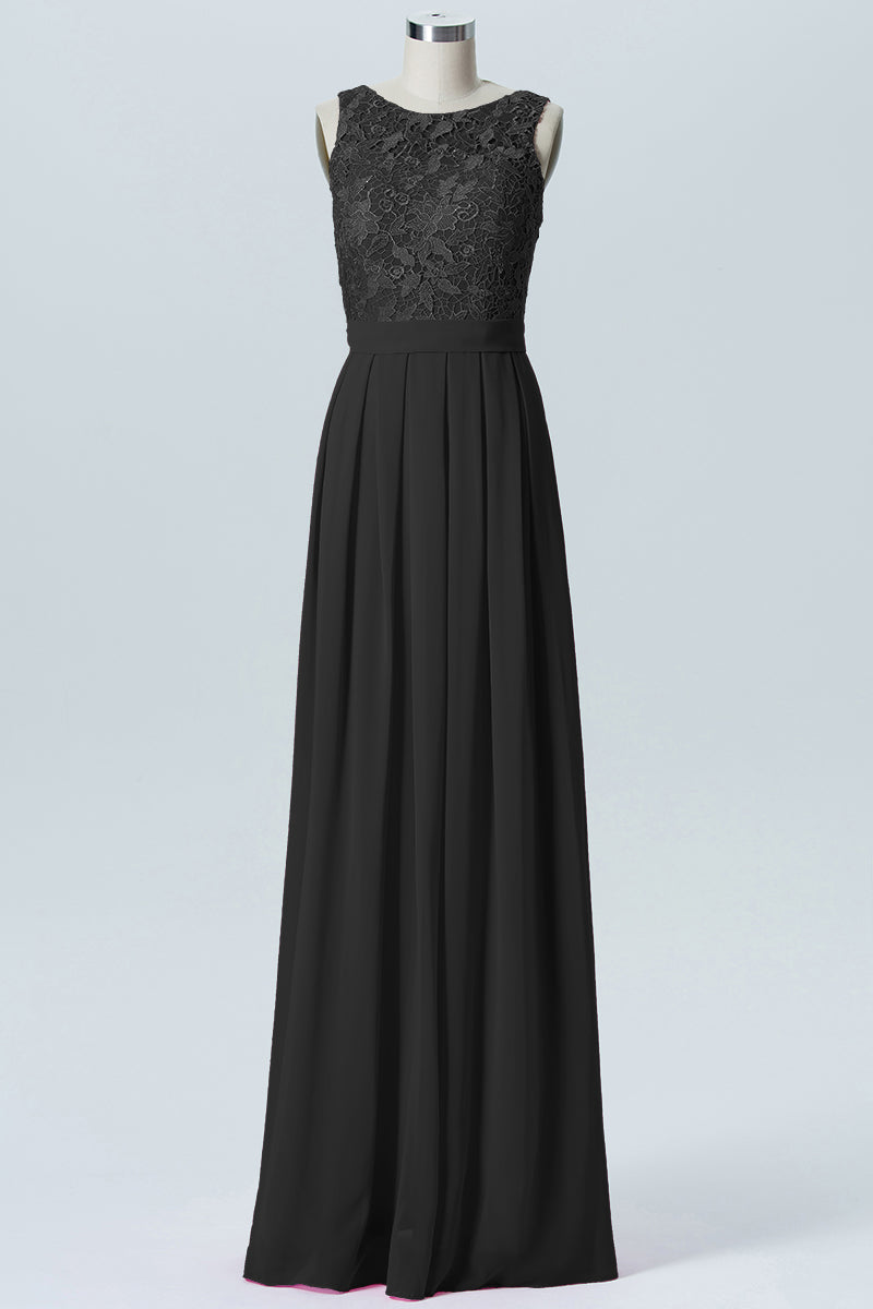 Lace Column Boat Neck Sleeveless Bridesmaid Dress-B06054