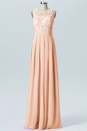 Lace Column Boat Neck Sleeveless Bridesmaid Dress-B06054