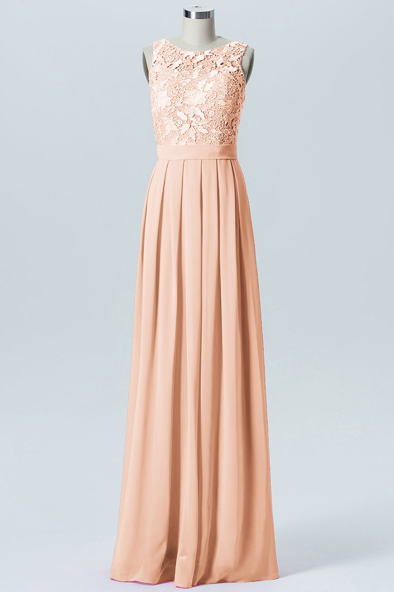 Lace Column Boat Neck Sleeveless Bridesmaid Dress-B06054