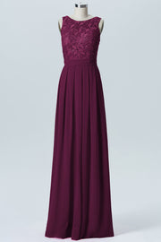 Lace Column Boat Neck Sleeveless Bridesmaid Dress-B06054
