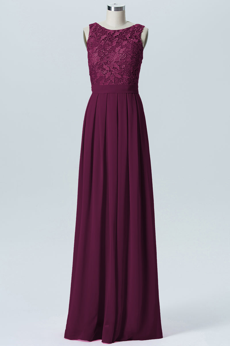 Lace Column Boat Neck Sleeveless Bridesmaid Dress-B06054