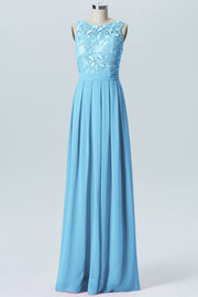 Lace Column Boat Neck Sleeveless Bridesmaid Dress-B06054