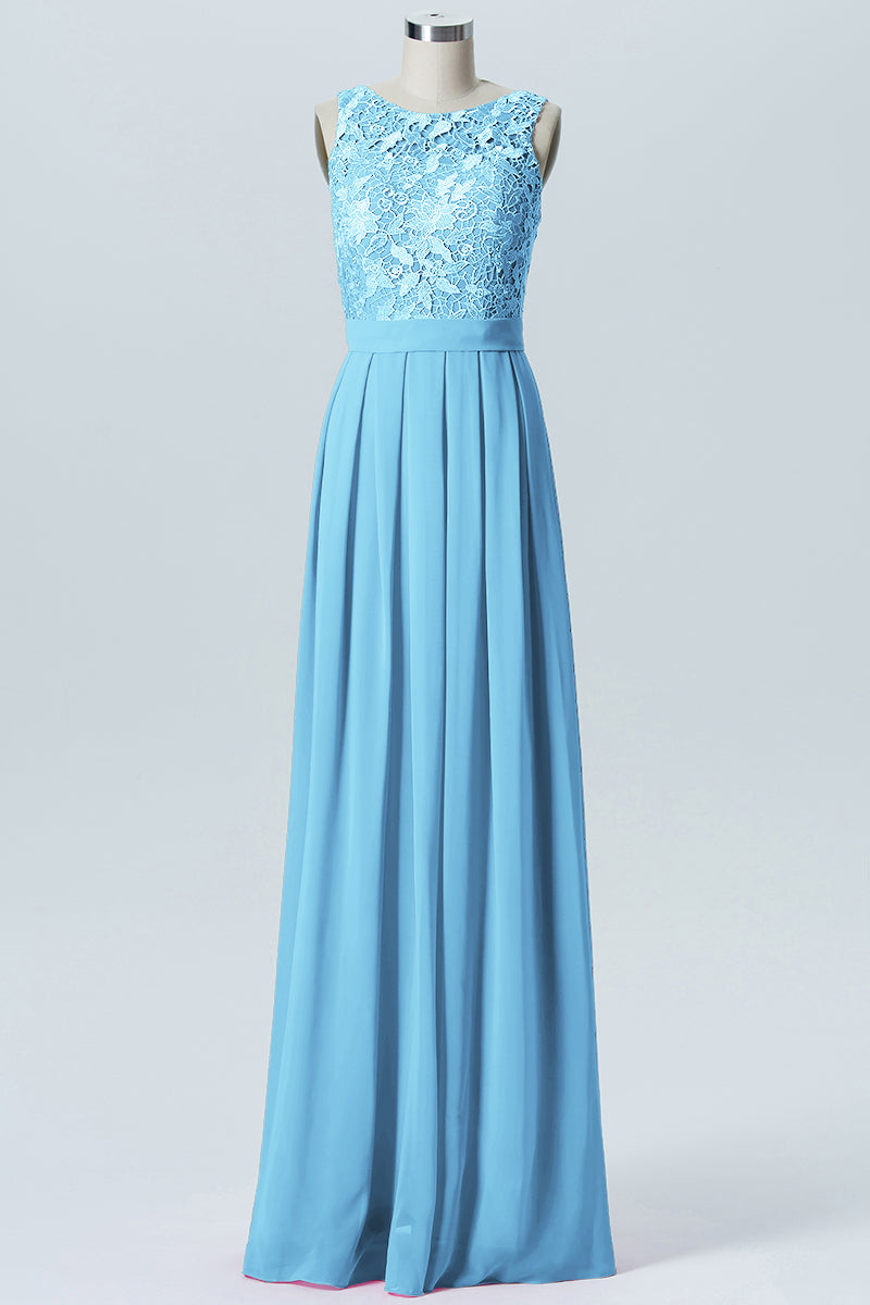Lace Column Boat Neck Sleeveless Bridesmaid Dress-B06054