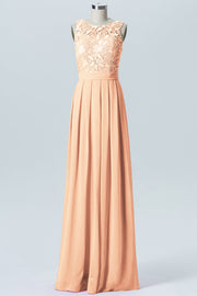 Lace Column Boat Neck Sleeveless Bridesmaid Dress-B06054