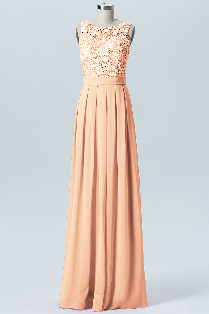 Lace Column Boat Neck Sleeveless Bridesmaid Dress-B06054