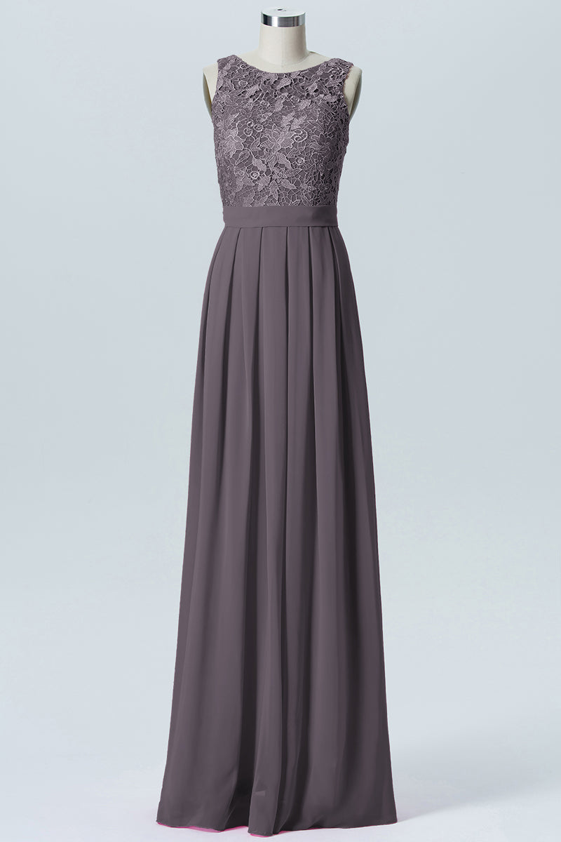 Lace Column Boat Neck Sleeveless Bridesmaid Dress-B06054