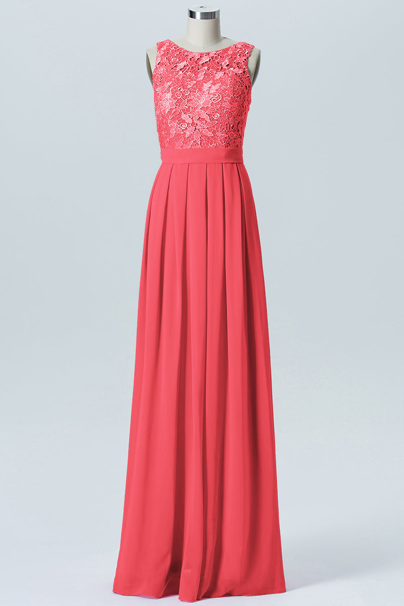Lace Column Boat Neck Sleeveless Bridesmaid Dress-B06054