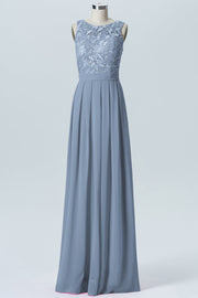 Lace Column Boat Neck Sleeveless Bridesmaid Dress-B06054