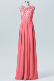 Lace Column Boat Neck Sleeveless Bridesmaid Dress-B06054