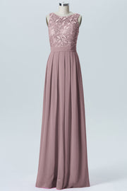 Lace Column Boat Neck Sleeveless Bridesmaid Dress-B06054
