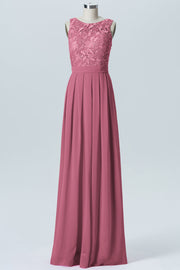 Lace Column Boat Neck Sleeveless Bridesmaid Dress-B06054