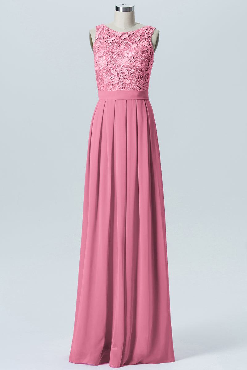 Lace Column Boat Neck Sleeveless Bridesmaid Dress-B06054