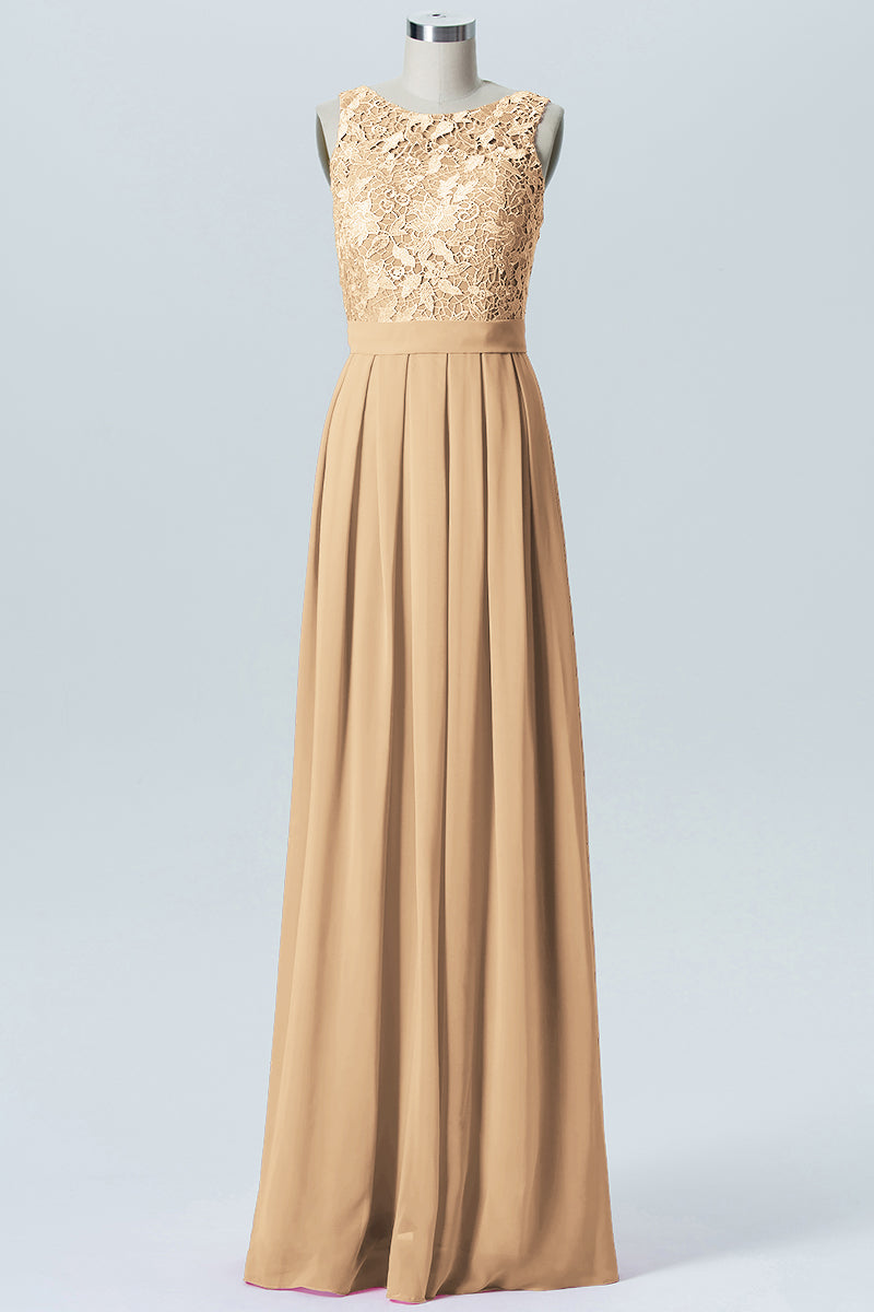 Lace Column Boat Neck Sleeveless Bridesmaid Dress-B06054
