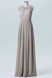 Lace Column Boat Neck Sleeveless Bridesmaid Dress-B06054