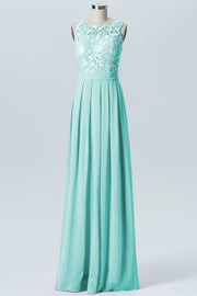 Lace Column Boat Neck Sleeveless Bridesmaid Dress-B06054