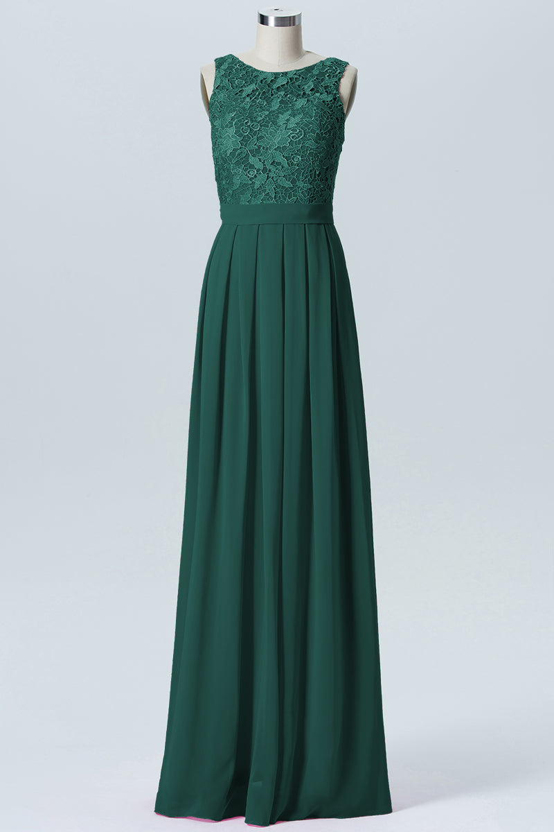 Lace Column Boat Neck Sleeveless Bridesmaid Dress-B06054